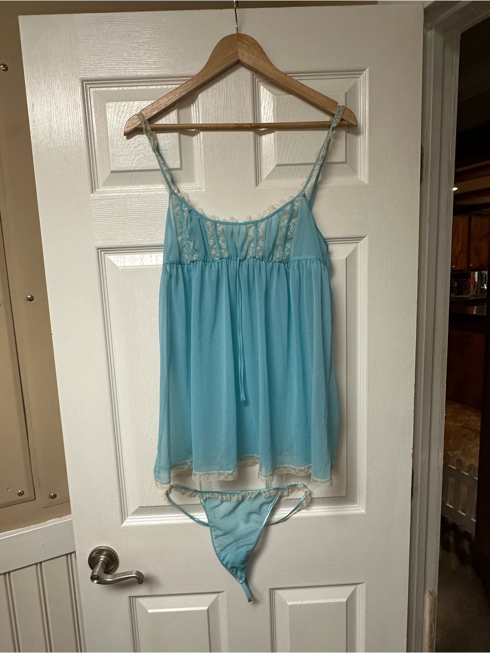 Victoria's Secret Light Blue Lace-Trim Babydoll Chemise & Thong